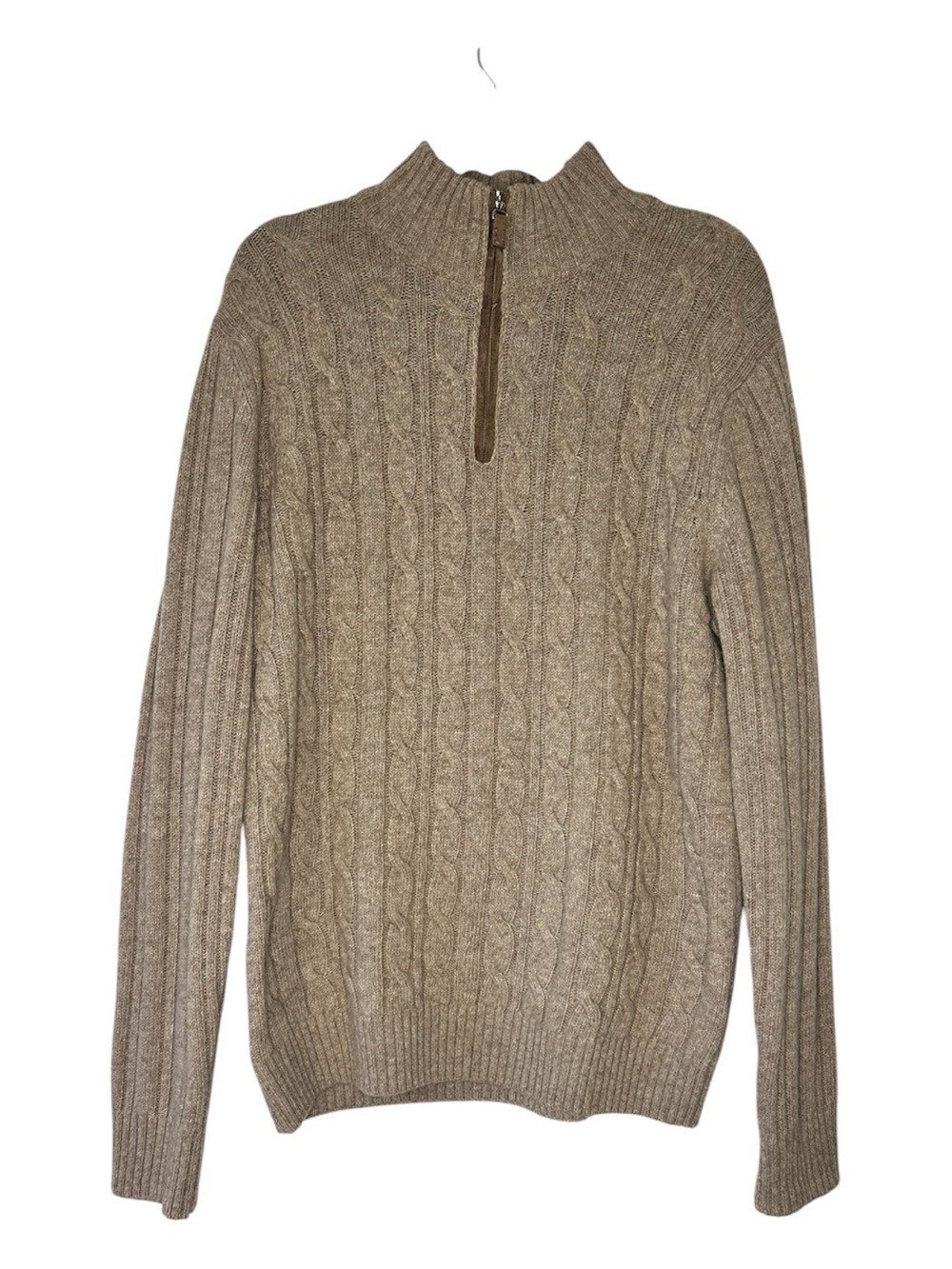 Daniele Blasi Italy Men's Cable knit Quarter Zip Sweater taupe wool blend. L